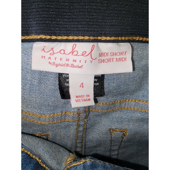 Isabel Maternity Denim Midi Shorts Size 4 With Stretch Panels For Comfortable Fi - Picture 4 of 5